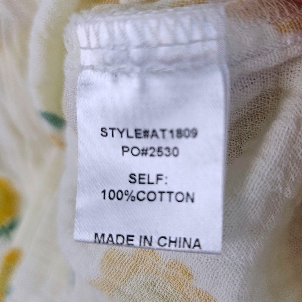 AnnieWear Los Angeles Yellow Floral Cotton Gauze Button Down Shirt XL Street - Picture 6 of 6